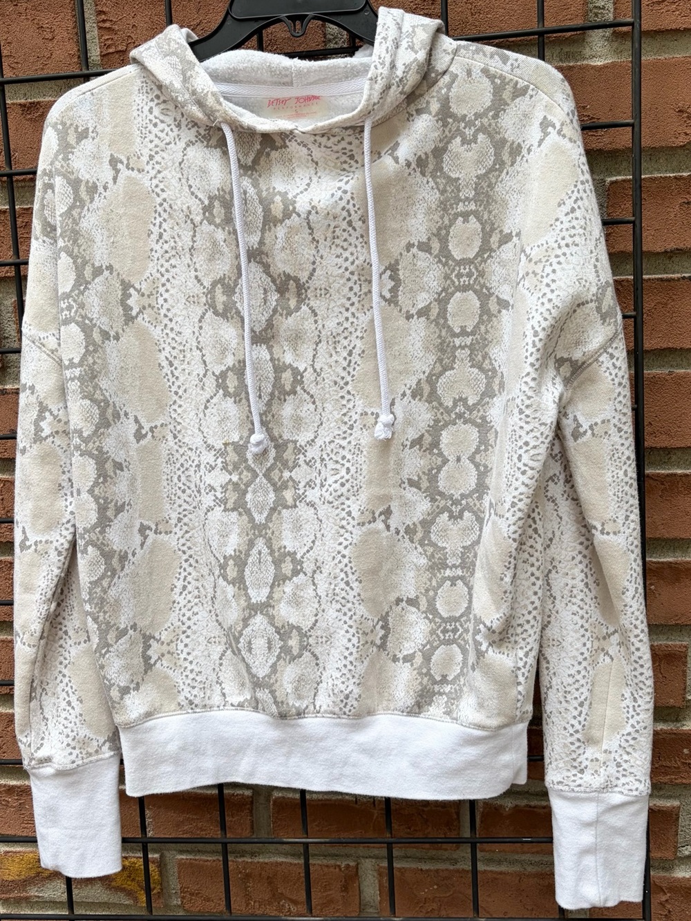 Betsey Johnson Beige and White Snake-Print Crewneck Hoodie